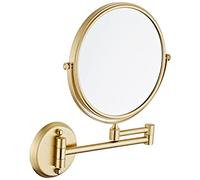 REWIS 8 Inch Wall Mounted Makeup Mirror, Double Sided Beauty Vanity Mirror with Magnifying, 360° Swivel Adjustable Brass Cosmetic Mirror, Bathroom HD Shaving Mirror,Brushed Gold,3X
