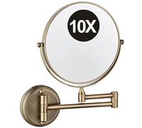 REWIS 8 Inch Wall Mounted Makeup Mirror, Double Sided Vanity Mirror with Magnifying, 360° Swivel Adjustable Brass Beauty Cosmetic Mirror, HD Shaving Mirror for Bathroom,Bronze,10X