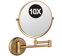 REWIS 8 Inch Wall Mounted Makeup Mirror, Double Sided Vanity Mirror with Magnifying, 360° Swivel Adjustable Brass Beauty Cosmetic Mirror, HD Shaving Mirror for Bathroom,Brass,10X