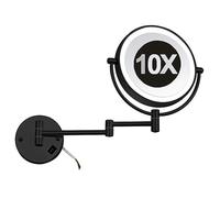 REWIS 8 Inch Wall Mounted Makeup Mirror, Dual Sided Vanity Mirror with LED Lighted, Black Swivel Adjustable Magnifying Cosmetic Mirror, HD Shaving Mirror for Bathroom,Hard Wired,10X