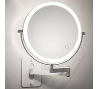 REWIS 9 Inch Double Sided Lighted Makeup Vanity Mirror with 3 Colors Dimming, Wall Mounted Rechargeable Adjustable Aluminum HD Cosmetic Shaving Mirror with 1X/3X Magnification,White