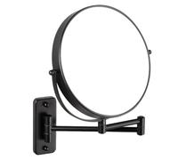 REWIS 9" Wall Mounted Makeup Mirror, Double-Sided HD Magnifying Vanity Mirror, 360° Swivel Extendable Shaving Mirror, Bathroom Adjustable Wall Cosmetic Mirror for Women,Black,5X