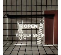 REWIS Barbershop LED Neon Signs, USB Powerd Solid Color Dimming Neon Lights, for Beauty Hair Salon Wall Hanging Luminous Decor,40X30cm,White,A
