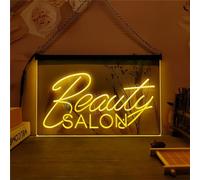 REWIS Beauty Salon LED Neon Signboard, Hair Nails Shop Neon Lights Wall Hanging Luminous Decor USB Powerd with Dimmer,Yellow,30x20cm