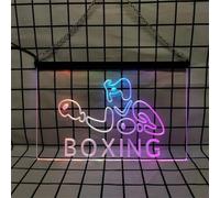 REWIS Boxing LED Neon Sign, Bluetooth Dimming Colorful Flowing Lights, for Boxing Studio Hanging USB Luminous Decoration,A,40x30cm