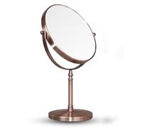 REWIS Brushed Red Bronze Tabletop Rotation Makeup Mirror, Double Side 1X /3X Magnification Cosmetic Mirror, Countertop Standing HD Shaving Mirror, Vanity Mirror for Beauty Salon,B,7Inch