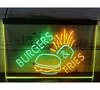 REWIS Burgers & Fries LED Neon Sign, Custom USB Powered Dual Color Neon Lights with Dimmer, for Cafe Snack Fast Food Shop Wall Hanging Dimmable Decorative, 30X20cm,Green Yellow