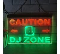 REWIS DJ Zone LED Neon Signs, USB Powerd 3-Level Dimming Neon Lights, for Bar Caution Decor,Green Red,40x30cm