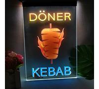 REWIS Doner Kebab LED Neon Sign, Custom USB Powered Multicolour Neon Lights with Dimmer, for Fast Food Shop Grill Restaurant Wall Hanging Dimmable Decorative,40x30cm