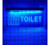 REWIS Funny Toilet LED Neon Signs, Custom Plug-In Powered Engraving Neon Lights, for Mall Cafe Studio Restroom Wall Hanging Luminous Signboard Decoration,Blue,60x30cm