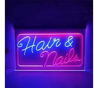 REWIS Hair & Nails LED Neon Signs, USB Powerd 3-Level Dimming Neon Lights, for Hair Cut Studio Wall Hanging Decor,Blue Red,30x20cm