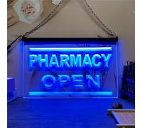 REWIS Pharmacy Open LED Neon Sign, Drug Shop 7-Color Dimming Neon Lights Wall Hanging Luminous Decor USB Powerd with Remote Control Dimmer,60x40cm