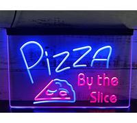 REWIS Pizza by The Slice LED Neon Sign, USB Powered Neon Lights with Dimmer, for Pizza Fast Food Restaurant Hanging Signboard,Blue Red,40x30cm