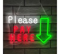 REWIS Please Pay Here Neon Sign, Checkout Counter LED Neon Light with 3 Gears Dimming, USB Powerd Neon Light Up Sign for Hotel Bar Shopping Mall Checkstand Decoration,40x26cm
