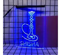 REWIS Shisha LED Neon Signs, USB Powerd Dimming Neon Lights, for Hookah Bar Wall Hanging Luminous Decor,Blue,20x30cm