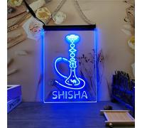 REWIS Shisha Shop LED Neon Sign, Hookah Bar LED Neon Lights Wall Hanging Luminous Decor USB Powerd with Dimmer,Blue,20x30cm