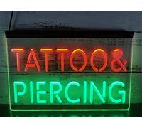 REWIS Tattoo & Piercing LED Neon Sign, USB Powered Dimming Neon Lights, for Ear Body Piercing Shop Tattoo Shop Art Salon Decor,Green Red,40x30cm