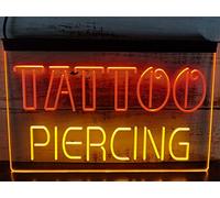 REWIS Tattoo Piercing LED Neon Sign, USB Powered Dimming Neon Lights, Light Up Signs for Ear Body Piercing Shop Tattoo Salon Signboard,Red Yellow,40x30cm
