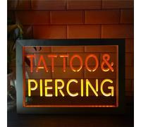 REWIS Tattoo & Piercing LED Neon Signs, Custom USB Powered Neon Lights with Wooden Photo Frame, for Tattoo Studio Piercing Shop Dimming Decoration,Red Yellow,42x32cm