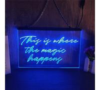 REWIS This Is Where The Magic Happens LED Neon Sign, Custom USB Powered 3D Engraved Neon Lights with Dimmer, for Wedding Party Bedroom Wall Hanging Dimmable Decorative,Blue,40x30cm