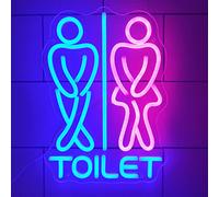 REWIS Toilet LED Neon Sign, Custom Plug Powered WC Neon Lights with Remote Dimmer, for Bar Mall Washrooms Restroom Entrance Guide Wall Hanging Dimmable Decoration,36x50cmA