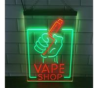 REWIS Vape Shop LED Neon Sign, Custom USB Powered Dual Color 3D Engraved Neon Lights with Dimmer, for Smoke Bar Vape Shop Wall Hanging Dimmable Decorative,Green Red,40x30cm