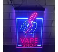 REWIS Vape Shop LED Neon Sign, Custom USB Powered Dual Color 3D Engraved Neon Lights with Dimmer, for Smoke Bar Vape Shop Wall Hanging Dimmable Decorative,Blue Red,30x20cm