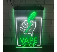 REWIS Vape Shop LED Neon Sign, Custom USB Powered Dual Color 3D Engraved Neon Lights with Dimmer, for Smoke Bar Vape Shop Wall Hanging Dimmable Decorative,White Green,40x30cm