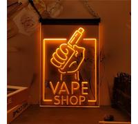 REWIS Vape Shop LED Neon Sign, Vape Holding Hand LED Neon Lights Wall Hanging Luminous Decor USB Powerd with Dimmer,Orange,40x60cm