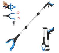 REWKCY 43"/109cm Foldable Grabber Reacher Tool, Lightweight Litter Picker with 360° Rotating Jaw & Magnetic Tip, Easy Lock Extension, Long Reach Pickup Tool for Elderly, Garden & Home, Blue