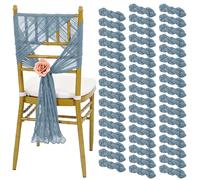 REWOMC 50 PCS Cheesecloth Chair Sashes, 15.7x70 inch Bows Designed Chair Sashes, Chair Cover Chair Sashes Decorations, Universal Chair Decoration for Wedding Reception Banquet Party (Dusty Blue)