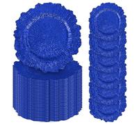 REWOMC 50 Pcs Royal Blue Charger Plates Bulk, 13" Reef Plate Chargers for Dinner, Plastic Floral Decorative Plates for Table Setting, Wedding, Party, Event, Decoration