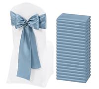 REWOMC 50 PCS Satin Chair Sash Chair Decorative Bow Designed Chair Cover Chair Sashes for Thanksgiving Wedding Christmas Banquet Party Home Kitchen Decoration (Dusty Blue, 7 x 108 inch)
