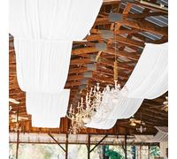 REWOMC 6 Panel White Wedding Drapes, 5ftx10ft Cheesecloth Sheer Fabric Curtains for Wedding Arch, Romantic Ceiling Decorations