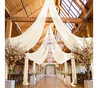REWOMC 6 Panels Ivory Ceiling Drapes for Wedding, 5ftx40ft Ceiling Drapes Cheesecloth Sheer Fabric Curtain Wedding Arch Draping Fabric Romantic Ceiling Decorations for Wedding Party Ceremony Stage
