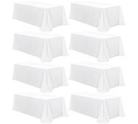 REWOMC 8 Pack Polyester Tablecloth 90 x 132 Inch - White Rectangle Table Cloth for 6 Ft Tables, Stain and Wrinkle Resistant Washable Table Cover for Kitchen Wedding Banquet Restaurant Party
