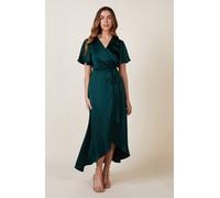 Rewritten London Florence Waterfall Dress in Forest Green Satin - 18