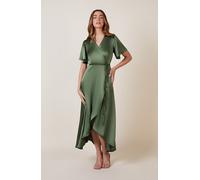 Rewritten London Florence Waterfall Dress in Olive Green Satin - 12