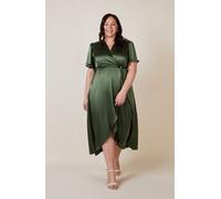 Rewritten London Florence Waterfall Dress in Olive Green Satin - 22