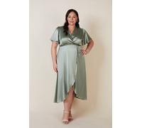 Rewritten London Florence Waterfall Dress in Sage Green Satin - 22