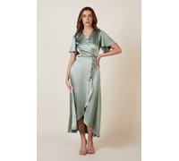 Rewritten London Florence Waterfall Dress in Sage Green Satin - 8