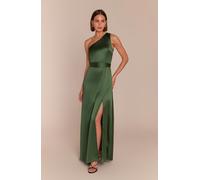 Rewritten London Porto Dress in Olive Green Satin - XL