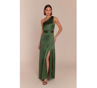 Rewritten London Porto Dress in Olive Green Satin - XS