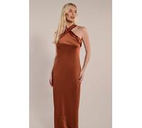 Rewritten London Roma Dress in Cinnamon Satin - 18