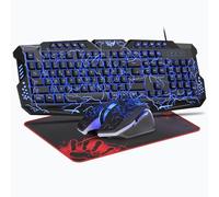 Rewurnth Gaming Keyboard and Mouse Set, QWERTZ DE 114 Keys Layout, LED Backlit Wired Keyboard, Ergonomic 4-Colour Gaming Mouse, Large Mouse Mat, USB for PC PS5 Xbox