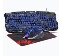 Rewurnth Gaming Keyboard and Mouse Set, UK Layout 114 Keys, Crack Backlit Wired Keyboard, Ergonomic 4 Color LED Gaming Mouse, Large Mousepad, USB Plug & Play for PC, Mac, PS5, Xbox