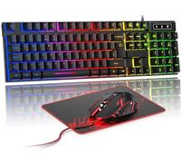 Rewurnth Gaming Keyboard and Mouse Set, UK Layout, RGB Backlit Wired Keyboard, Ergonomic 4-Color LED Gaming Mouse, Large Mousepad, USB Plug & Play for PC, Mac, PS4, Xbox