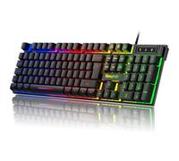 Rewurnth Gaming Keyboard UK Layout, RGB Backlit Wired Computer Keyboard, Quite Mechanical Feel, USB Plug & Play for PC, Mac, PS4, Xbox