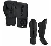 Rex Boxing Gloves, Pro Training Sparring Shin Guards for Kickboxing, Muay Thai, MMA and Training Pads and gloves set, Boxing shin pad Matt Black (Gloves Size 16 oz, Shin Size XL)