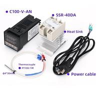 REX-C100 PID Temperature Controller AC110V-240V with SSR-40DA PT100 Thermocouple Heat Sink Universal Input Relay or SSR Output(C100-V-AN PT100 SET2)